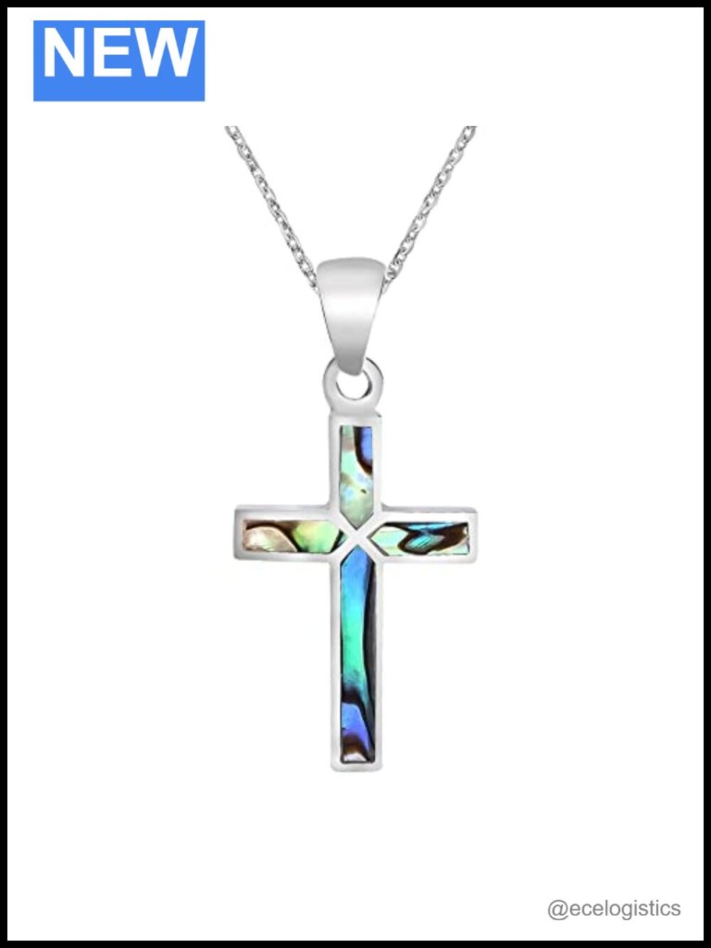 Sterling Silver Abalone Shell Cross Pendant Necklace 18 Inch